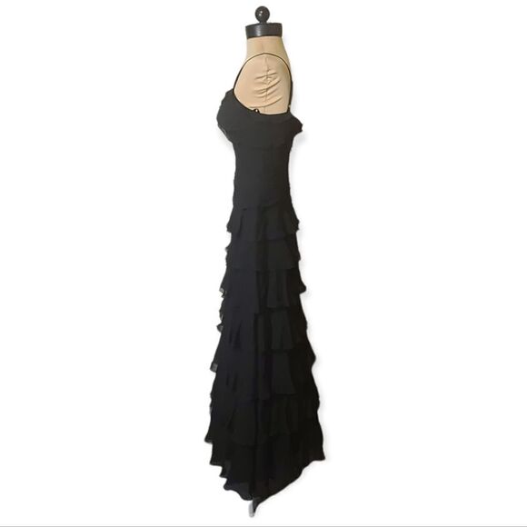 BCBGMaxAzria Black Silk Ruffled Gown Maxi Dress Size 2 - Picture 4 of 9